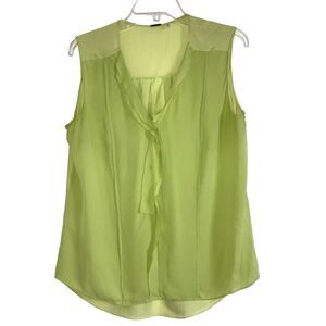 ELIE TAHARI M 100% Silk Chiffon Chartreuse Green Sleeveless Top Loose Fit Flowy